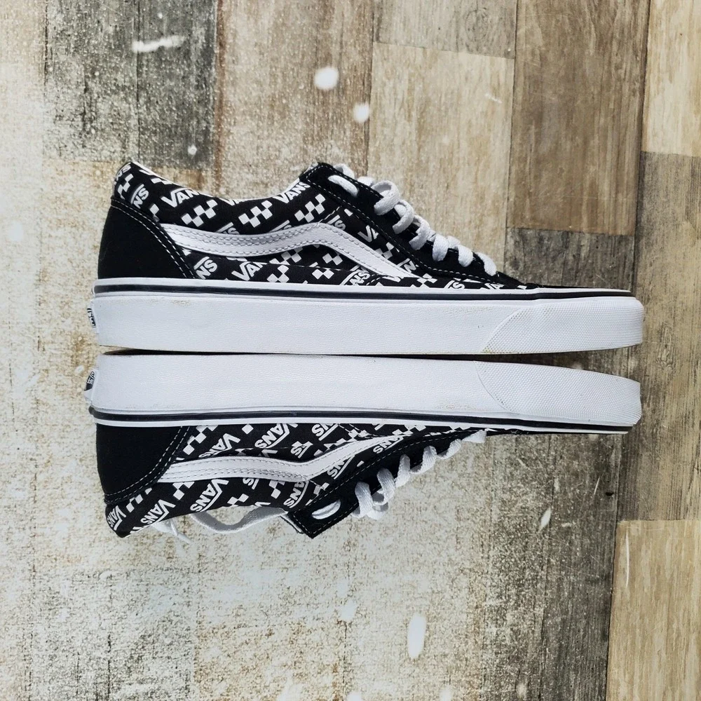 Vans Old Skool Shoes Mens 9 / Womens 10.5 Running Black Logo Repeat Lace Up